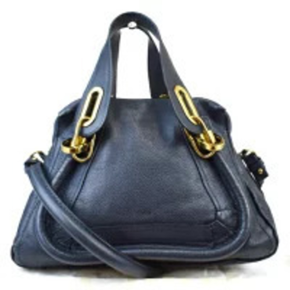 Chloe Paraty Handbag Shoulder Bag Navy Blue Leather
